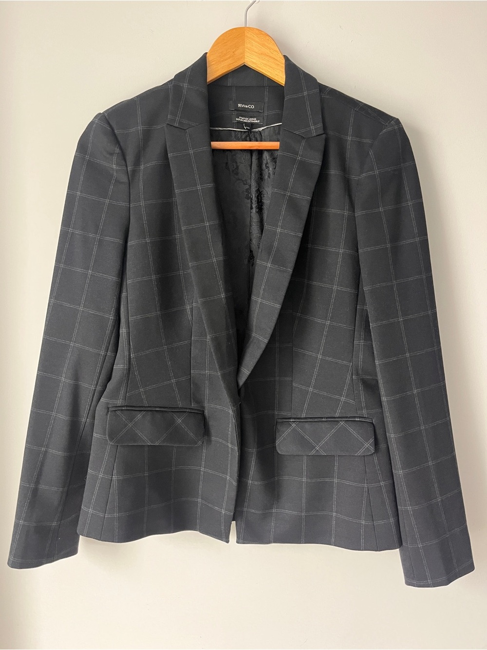 RW&CO Charcoal Grey Windowpane Blazer | Sz M | Corporate Chic | Capsule Wardrobe